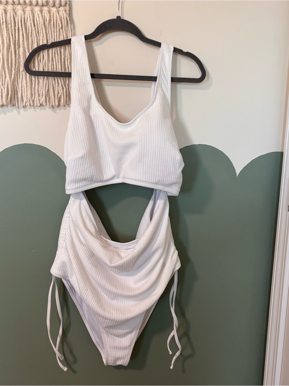 Ribbed White Cutout One-Piece Swimsuit with Side Ties